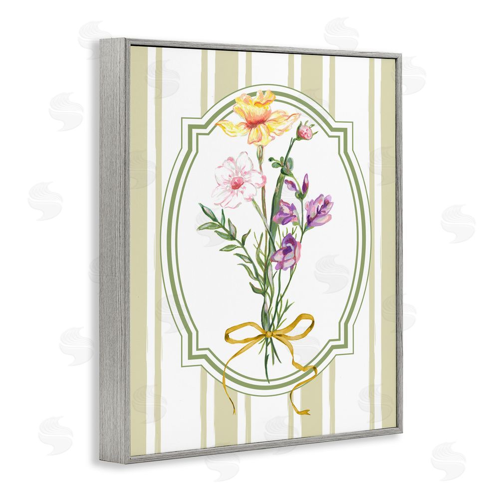 Adonna Ebrahimi Vintage Wildflowers with Ribbon Gray Framed Giclee Print Wall Art