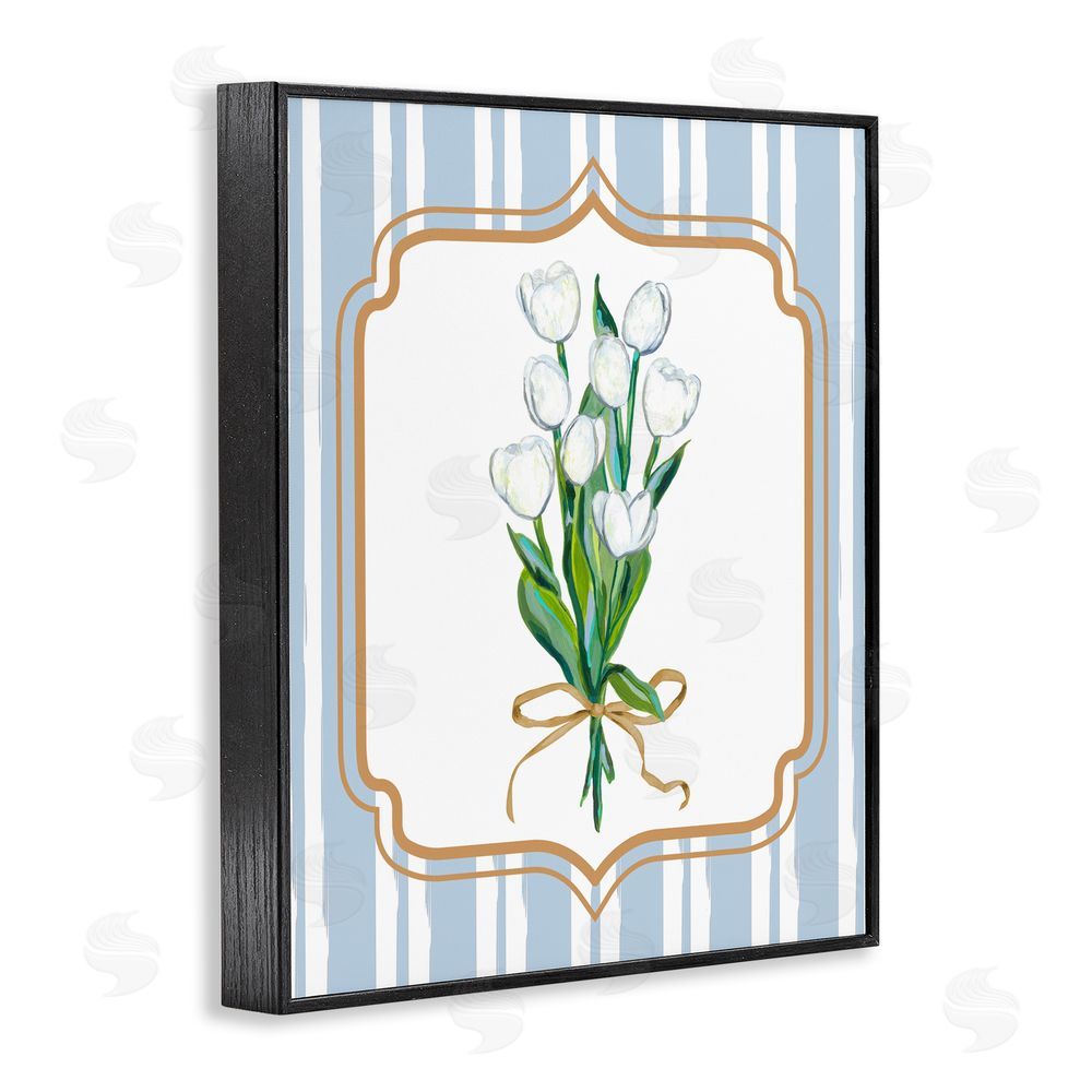 Adonna Ebrahimi White Tulip Bouquet & Stripes Black Framed Giclee Print Wall Art
