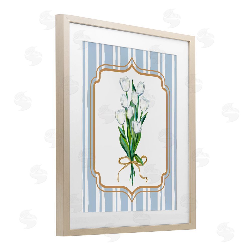 Adonna Ebrahimi White Tulip Bouquet & Stripes Brown Framed Print Under Glass Wall Art