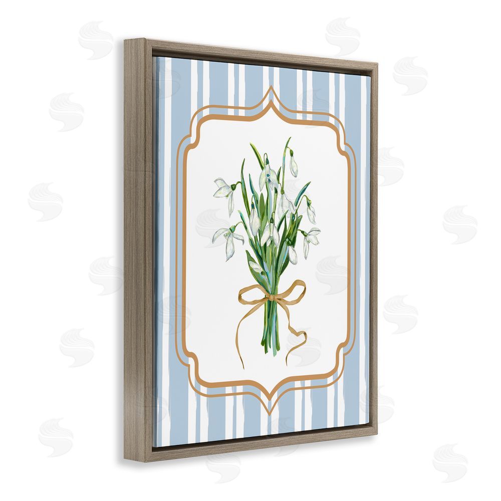 Adonna Ebrahimi White Flower Bundle on Stripes Brown Floating Frame Canvas Wall Art Print