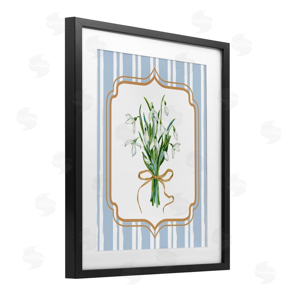 Adonna Ebrahimi White Flower Bundle on Stripes Black Framed Print Under Glass Wall Art