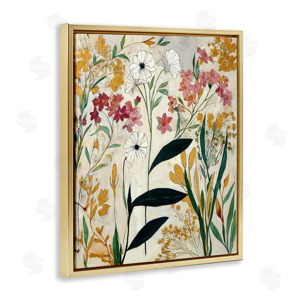 Annabelle Hall Vintage Playful Botanicals Gold Floating Frame Canvas Wall Art Print