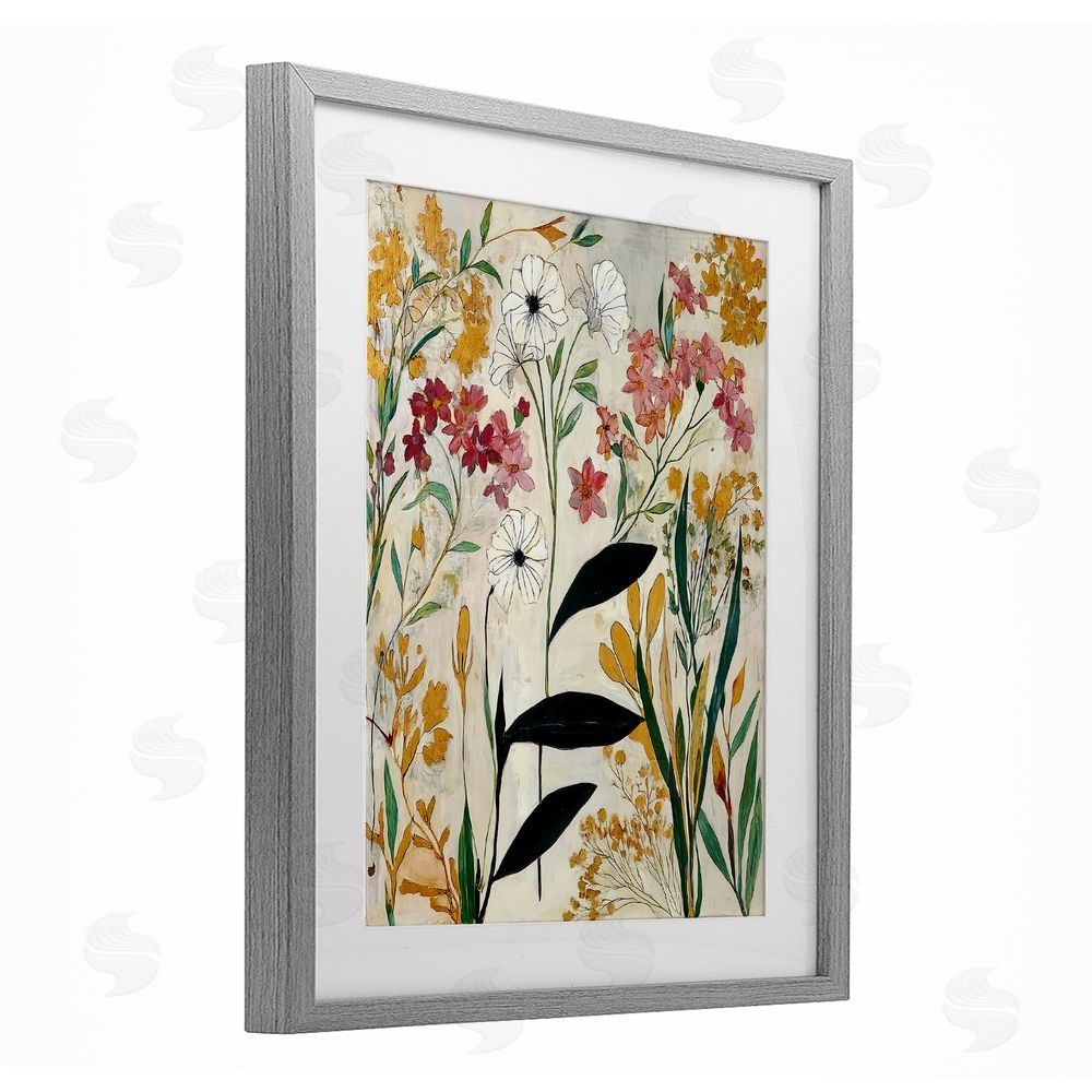Annabelle Hall Vintage Playful Botanicals Gray Framed Print Under Glass Wall Art
