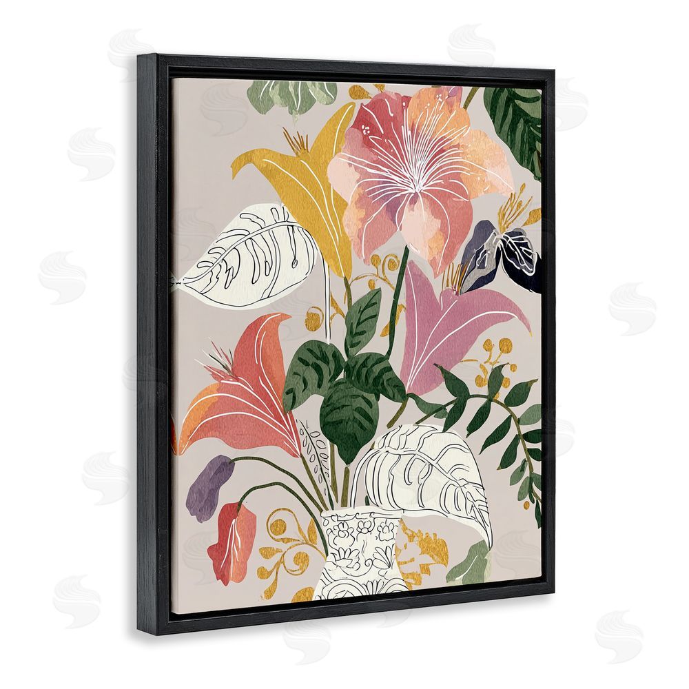 Annabelle Hall Playful Flower Bouquet Black Floating Frame Canvas Wall Art Print