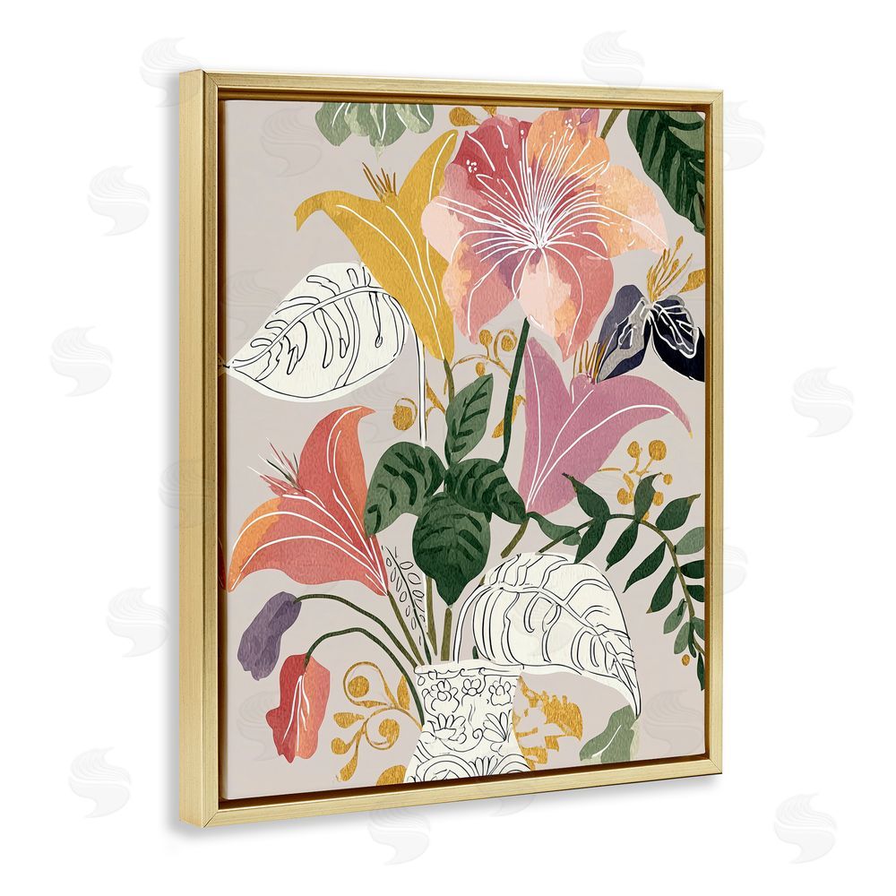 Annabelle Hall Playful Flower Bouquet Gold Floating Frame Canvas Wall Art Print