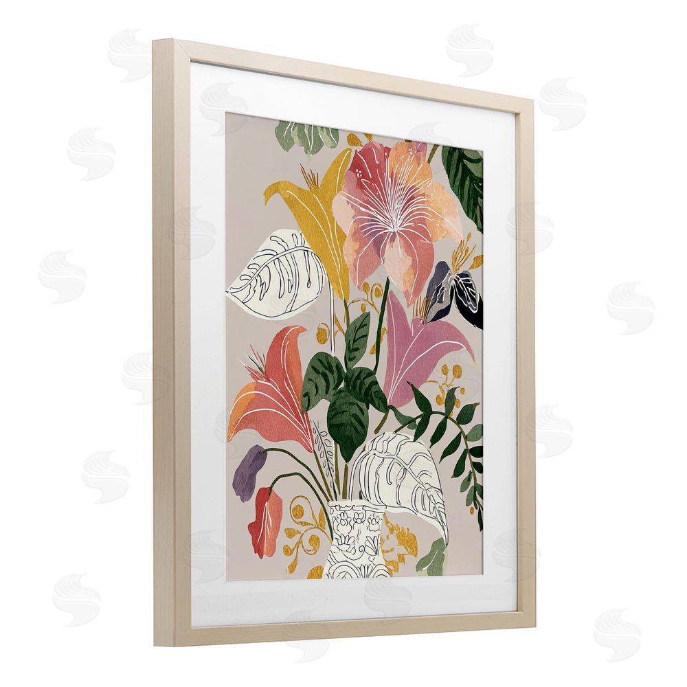 Annabelle Hall Playful Flower Bouquet Brown Framed Print Under Glass Wall Art