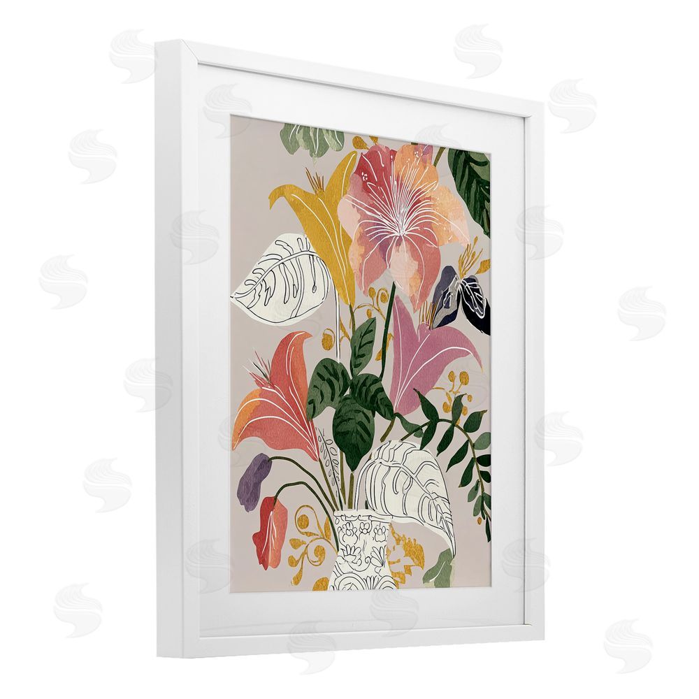 Annabelle Hall Playful Flower Bouquet White Framed Print Under Glass Wall Art