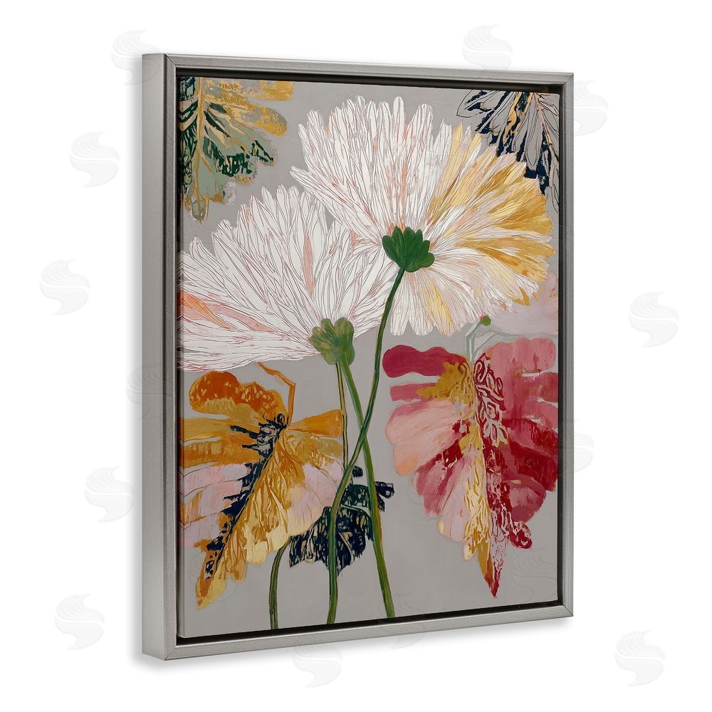 Annabelle Hall Playful Assumptions Flowers Gray Floating Frame Canvas Wall Art Print