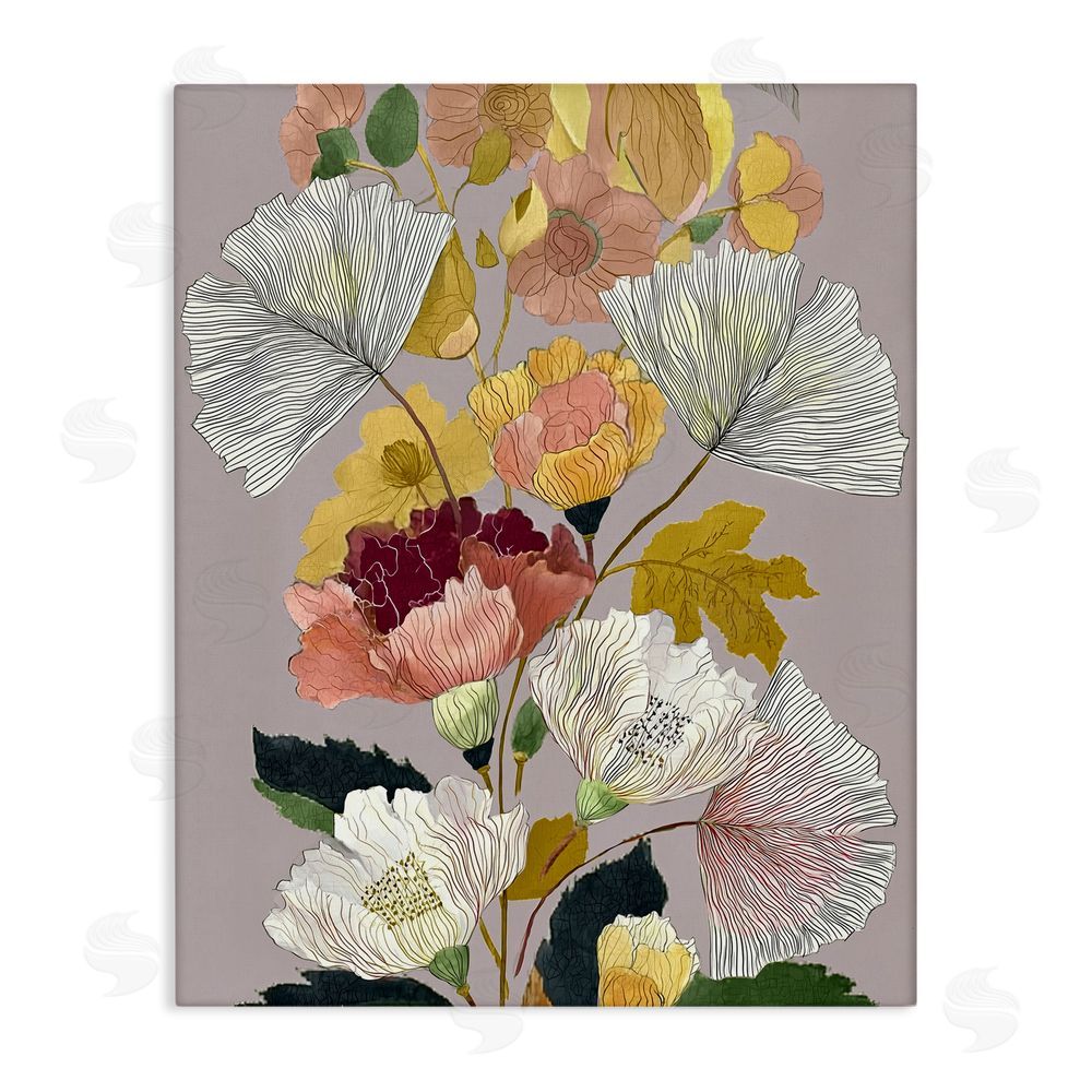 Annabelle Hall Detailed Foliage Leaves Stretched Canvas Wall Art Print
