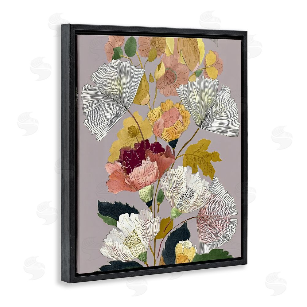 Annabelle Hall Detailed Foliage Leaves Black Floating Frame Canvas Wall Art Print