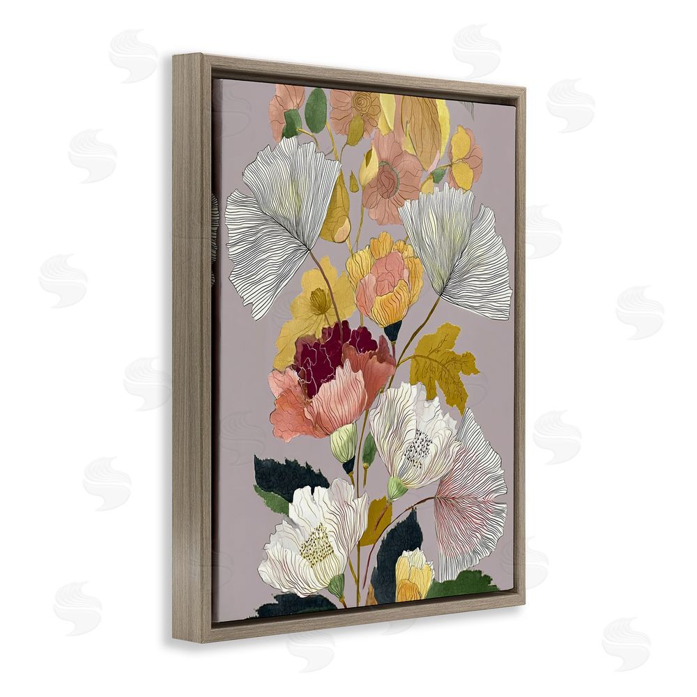 Annabelle Hall Detailed Foliage Leaves Brown Floating Frame Canvas Wall Art Print