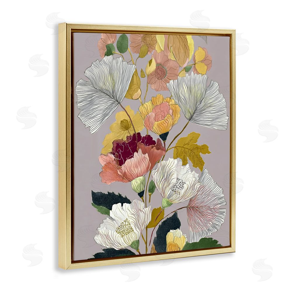 Annabelle Hall Detailed Foliage Leaves Gold Floating Frame Canvas Wall Art Print