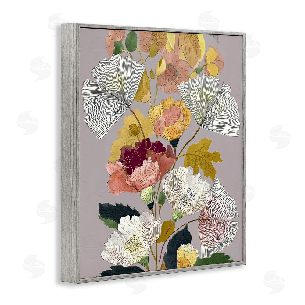 Annabelle Hall Detailed Foliage Leaves Gray Framed Giclee Print Wall Art