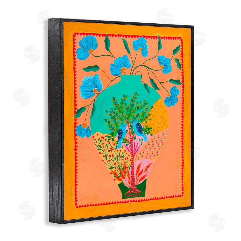 Nabeela Rumi Bluebirds & Boho Flower Vase Black Framed Giclee Print Wall Art