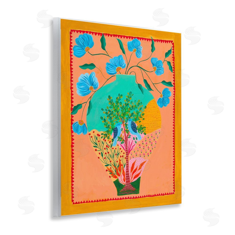 Nabeela Rumi Bluebirds & Boho Flower Vase Wooden Wall Plaque Art Print