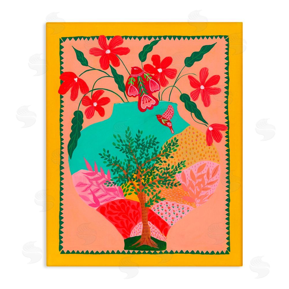 Nabeela Rumi Folk Patterned Hope Vase Stretched Canvas Wall Art Print