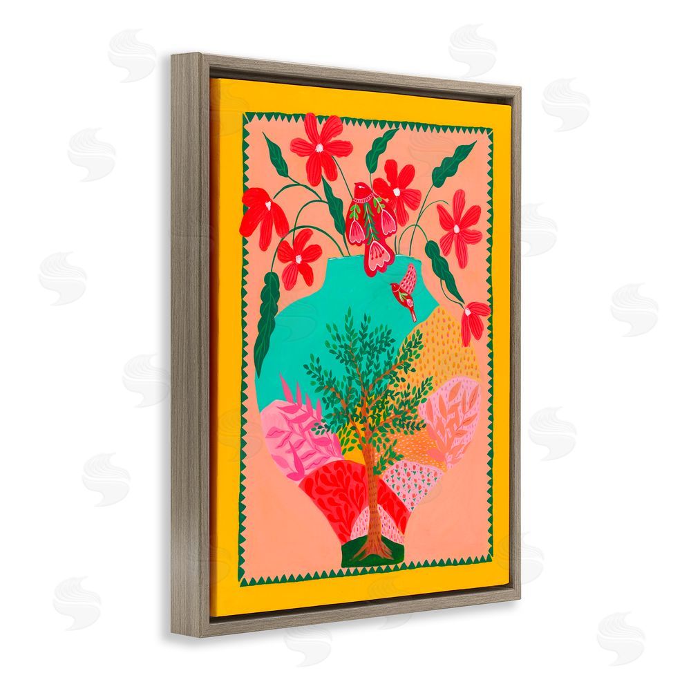 Nabeela Rumi Folk Patterned Hope Vase Brown Floating Frame Canvas Wall Art Print