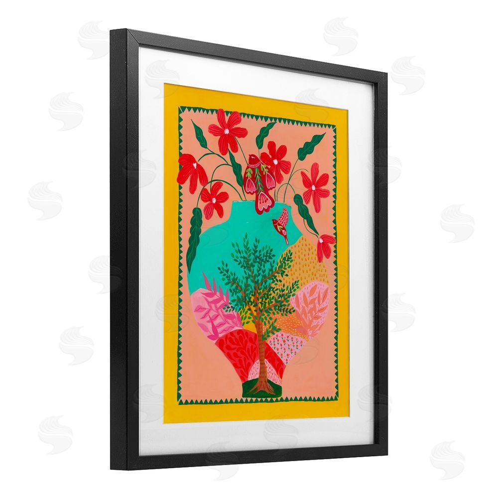 Nabeela Rumi Folk Patterned Hope Vase Black Framed Print Under Glass Wall Art