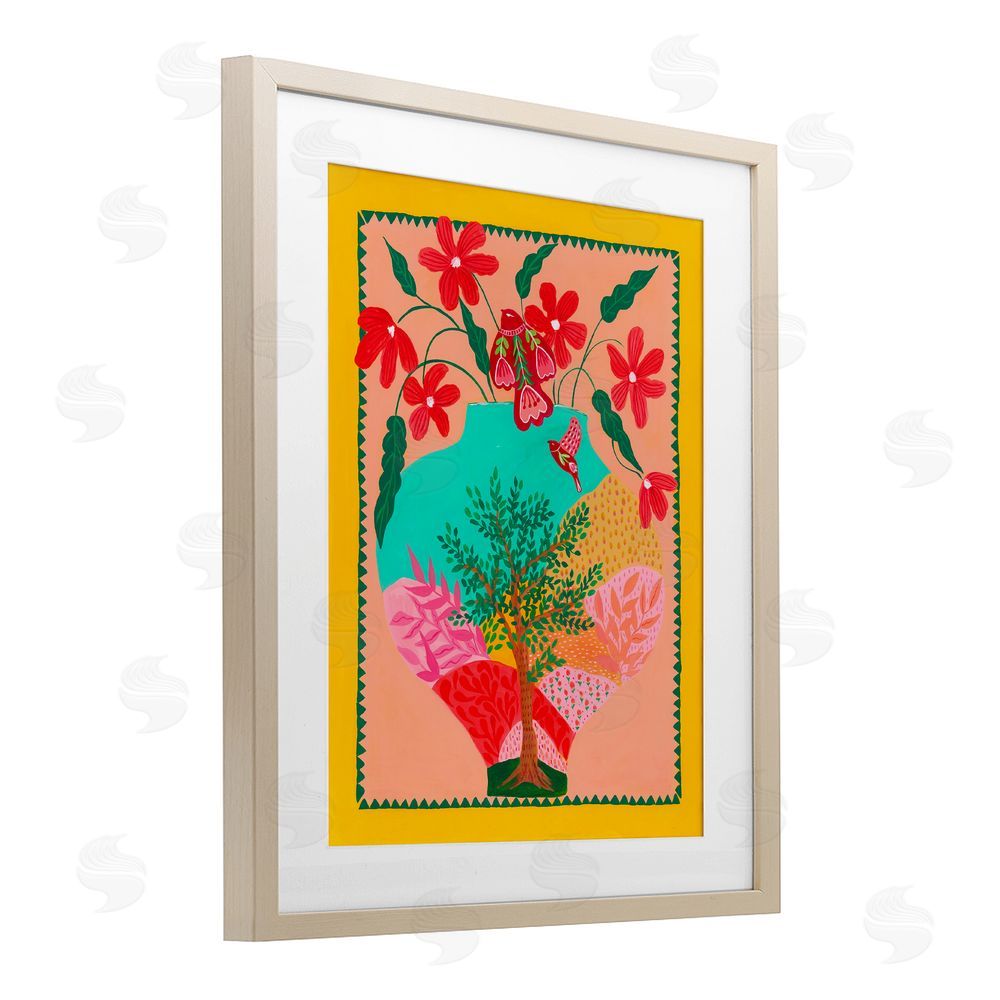 Nabeela Rumi Folk Patterned Hope Vase Brown Framed Print Under Glass Wall Art