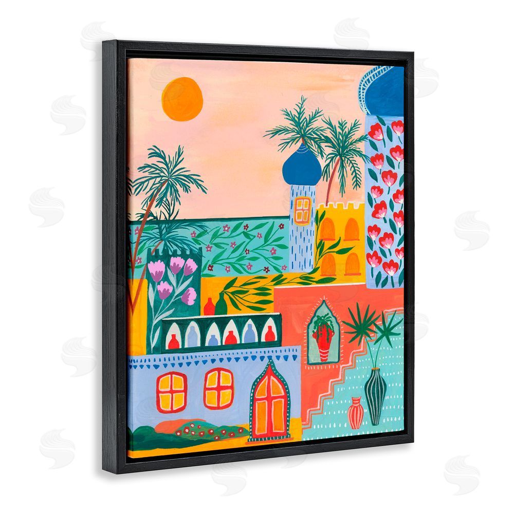 Nabeela Rumi Egyptian City Architecture Black Floating Frame Canvas Wall Art Print