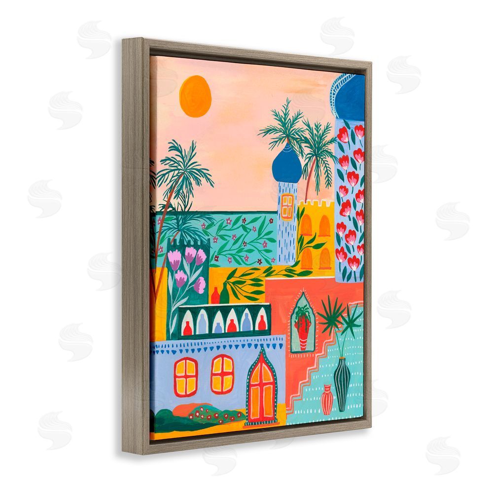 Nabeela Rumi Egyptian City Architecture Brown Floating Frame Canvas Wall Art Print