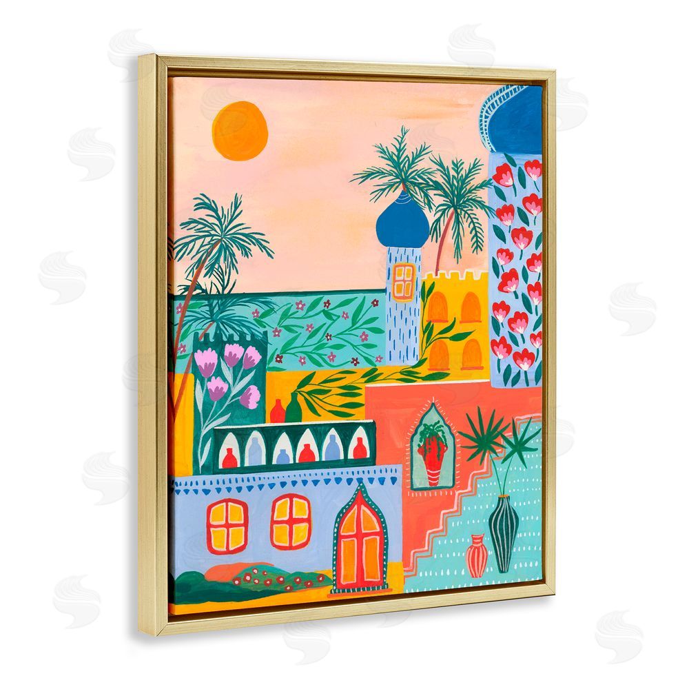 Nabeela Rumi Egyptian City Architecture Gold Floating Frame Canvas Wall Art Print