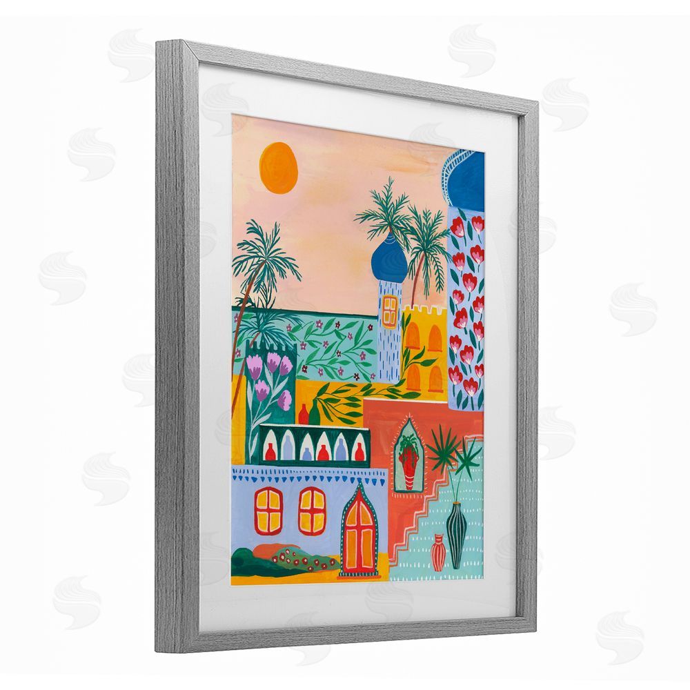 Nabeela Rumi Egyptian City Architecture Gray Framed Print Under Glass Wall Art