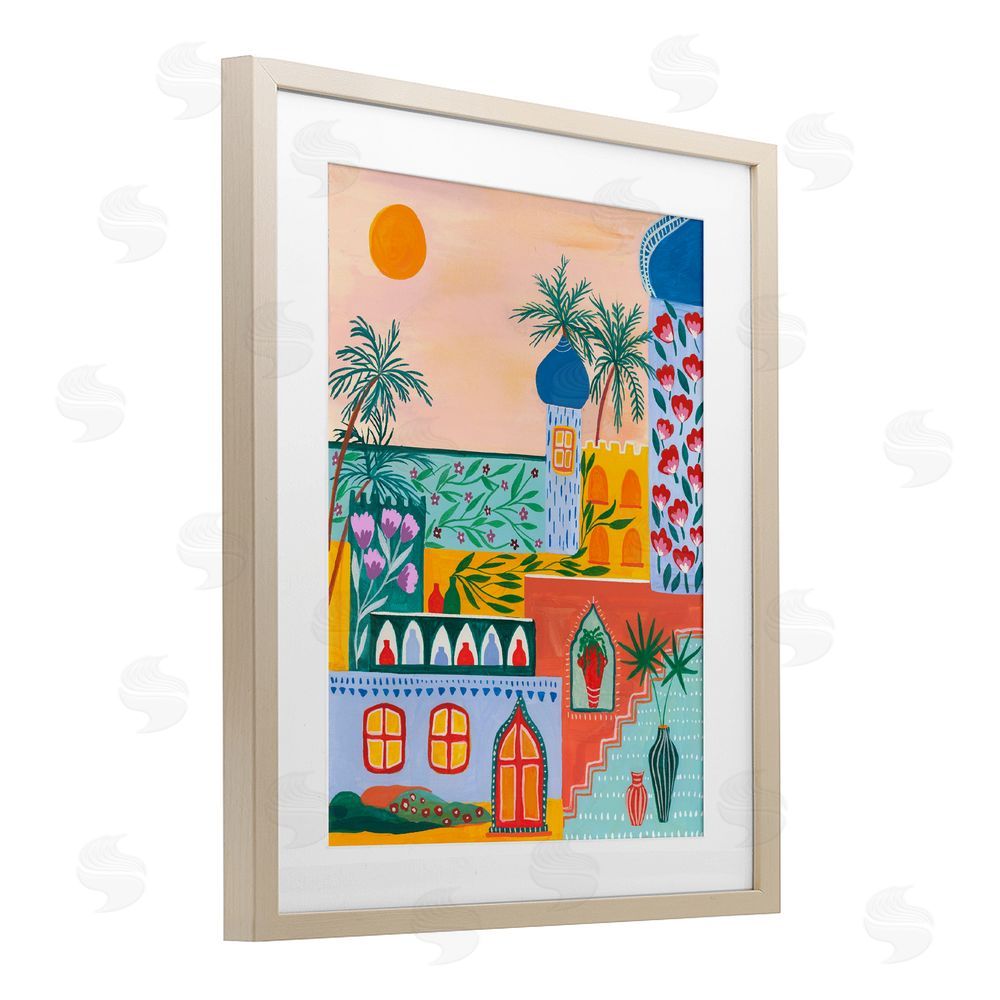Nabeela Rumi Egyptian City Architecture Brown Framed Print Under Glass Wall Art