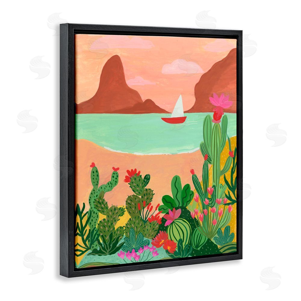 Nabeela Rumi Desert Oasis Boat Black Floating Frame Canvas Wall Art Print