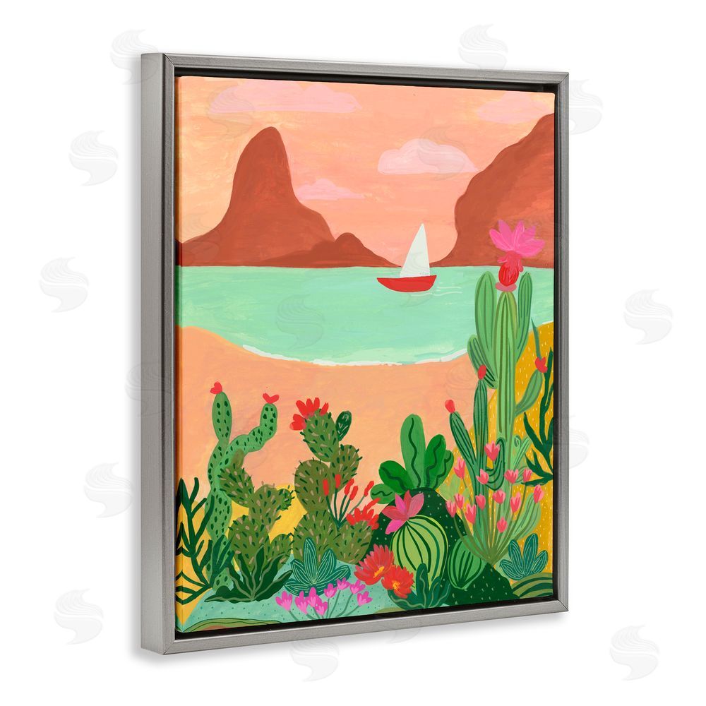 Nabeela Rumi Desert Oasis Boat Gray Floating Frame Canvas Wall Art Print