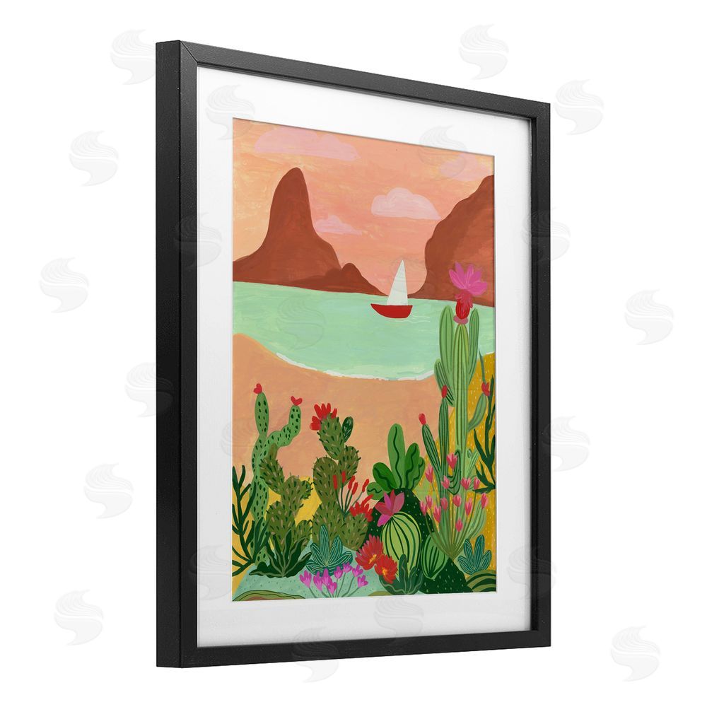 Nabeela Rumi Desert Oasis Boat Black Framed Print Under Glass Wall Art