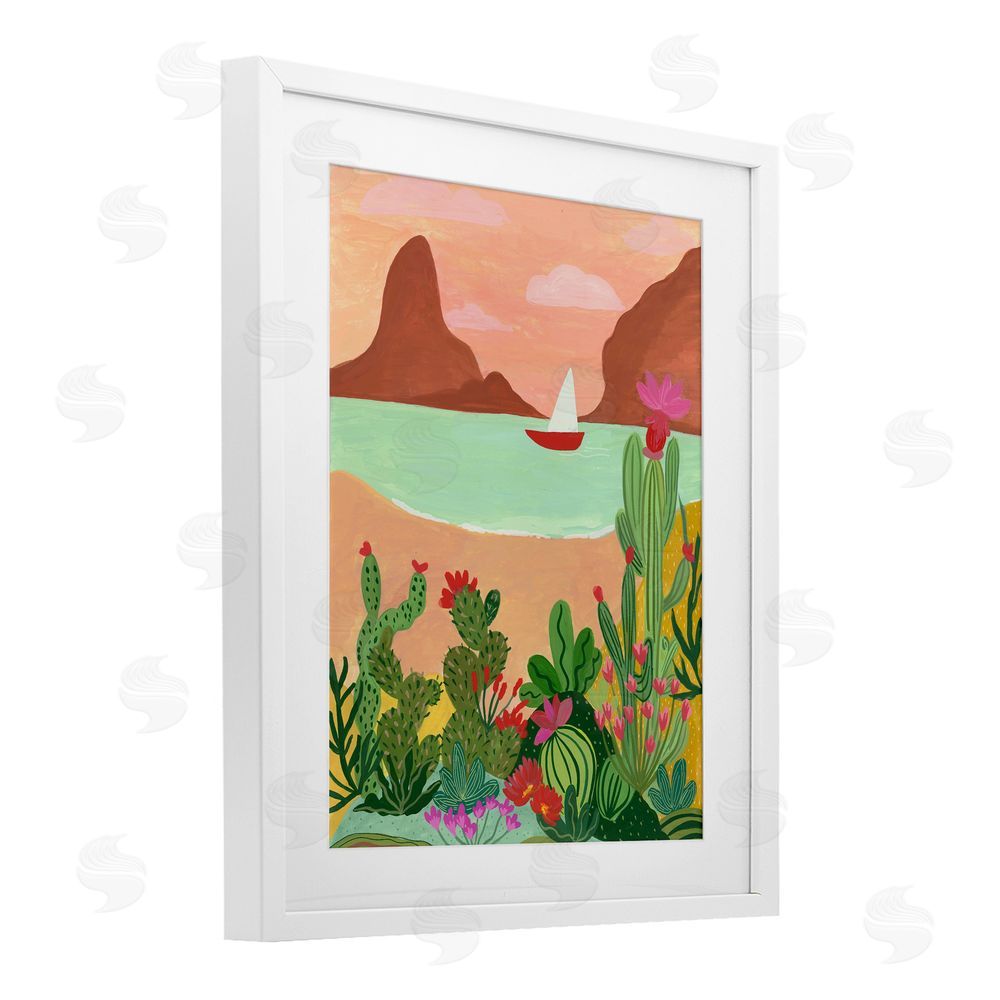 Nabeela Rumi Desert Oasis Boat White Framed Print Under Glass Wall Art