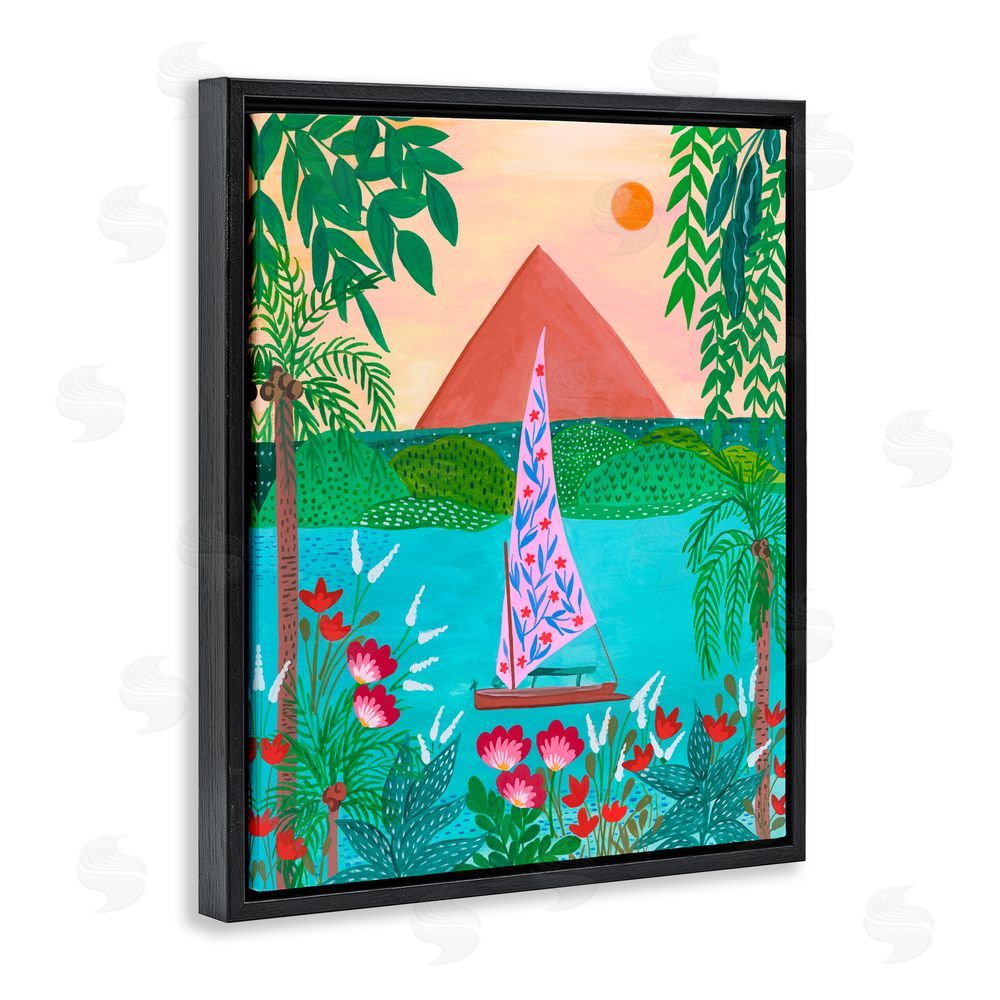 Nabeela Rumi Sailboat on Egypt Nile Black Floating Frame Canvas Wall Art Print
