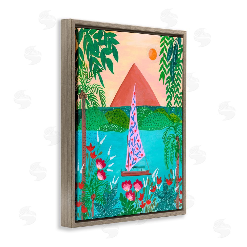 Nabeela Rumi Sailboat on Egypt Nile Brown Floating Frame Canvas Wall Art Print