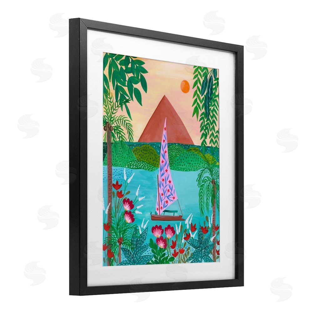 Nabeela Rumi Sailboat on Egypt Nile Black Framed Print Under Glass Wall Art