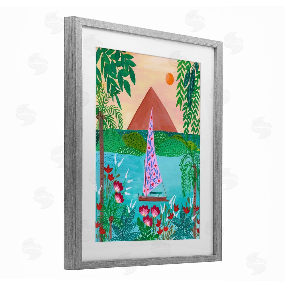 Nabeela Rumi Sailboat on Egypt Nile Gray Framed Print Under Glass Wall Art