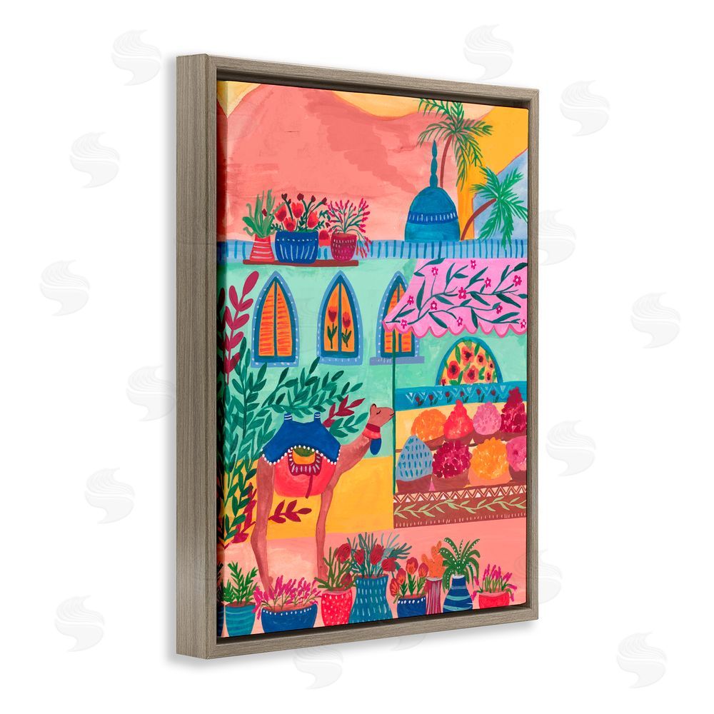 Nabeela Rumi Exotic Egypt Camel Brown Floating Frame Canvas Wall Art Print