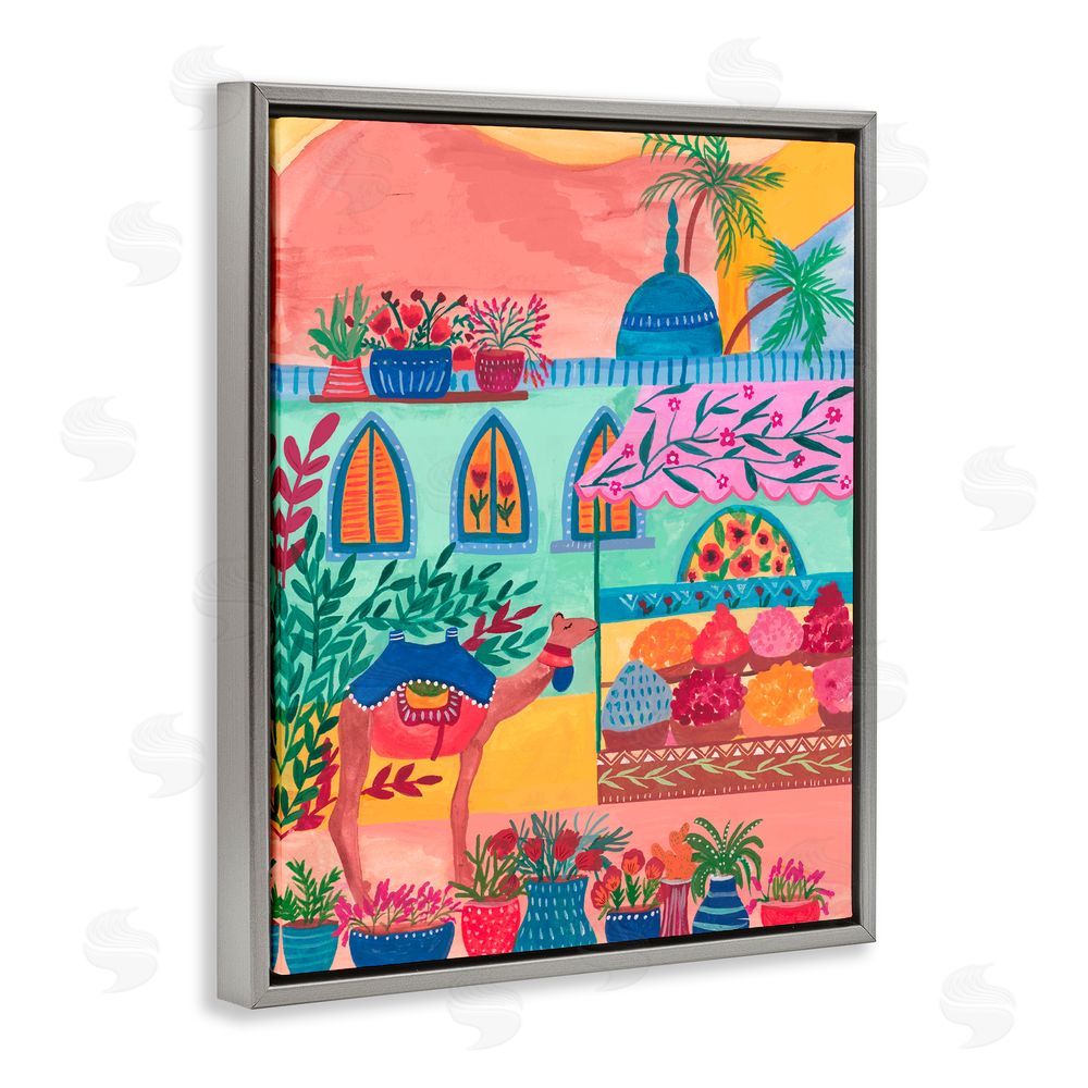 Nabeela Rumi Exotic Egypt Camel Gray Floating Frame Canvas Wall Art Print