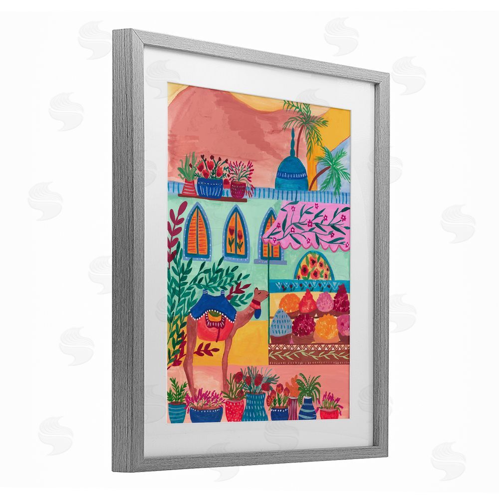 Nabeela Rumi Exotic Egypt Camel Gray Framed Print Under Glass Wall Art