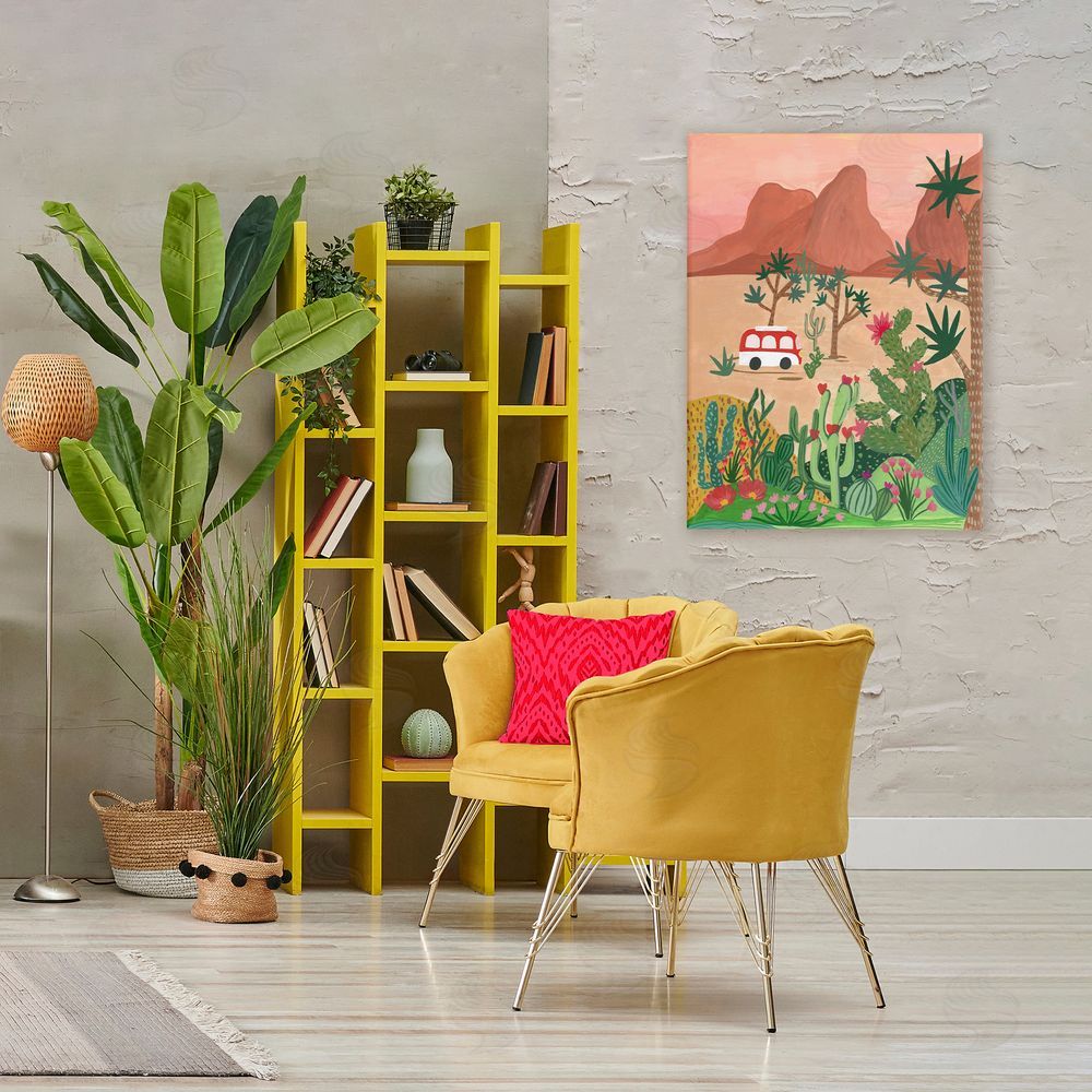 Nabeela Rumi Desert Camper & Cacti Stretched Canvas Wall Art Print in Room