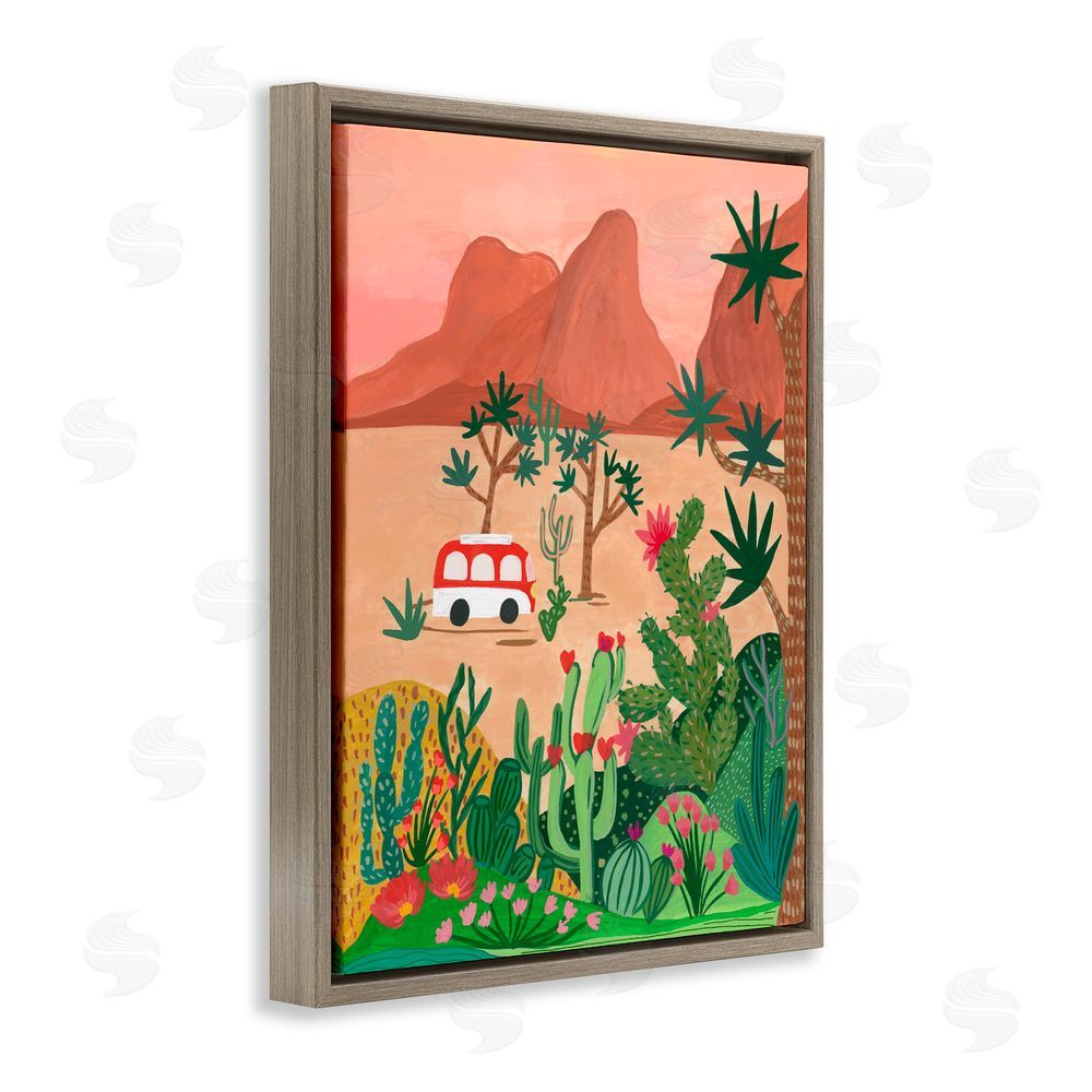 Nabeela Rumi Desert Camper & Cacti Brown Floating Frame Canvas Wall Art Print