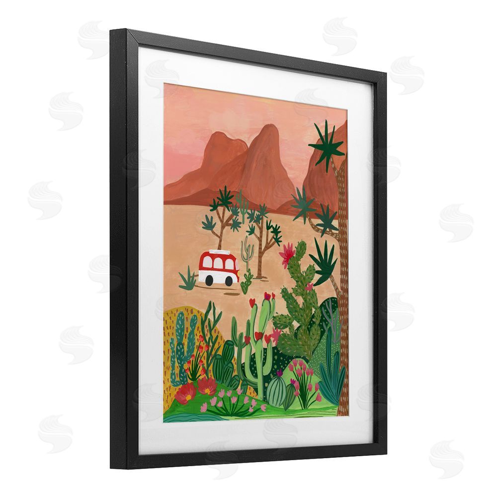 Nabeela Rumi Desert Camper & Cacti Black Framed Print Under Glass Wall Art