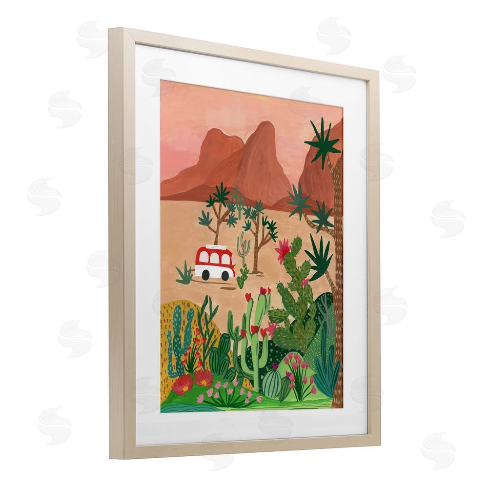 Nabeela Rumi Desert Camper & Cacti Brown Framed Print Under Glass Wall Art