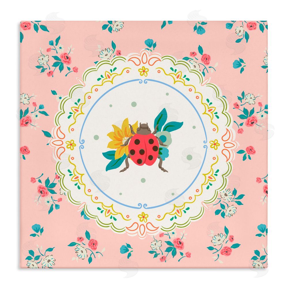 Angela Steahling Spring Lady Bug Lace Pattern Stretched Canvas Wall Art Print