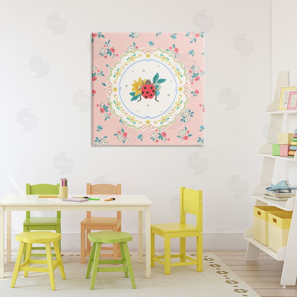 Angela Steahling Spring Lady Bug Lace Pattern Stretched Canvas Wall Art Print in Room