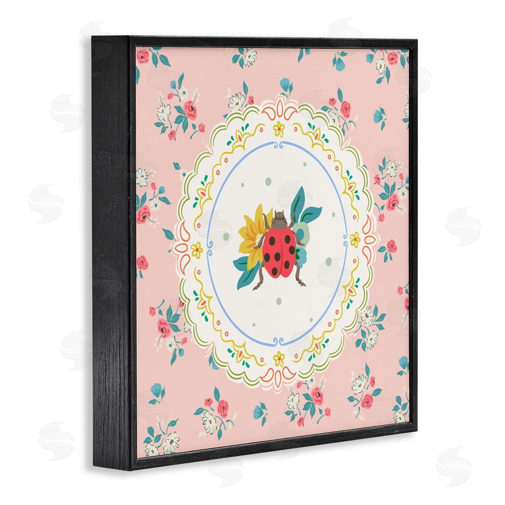 Angela Steahling Spring Lady Bug Lace Pattern Black Framed Giclee Print Wall Art