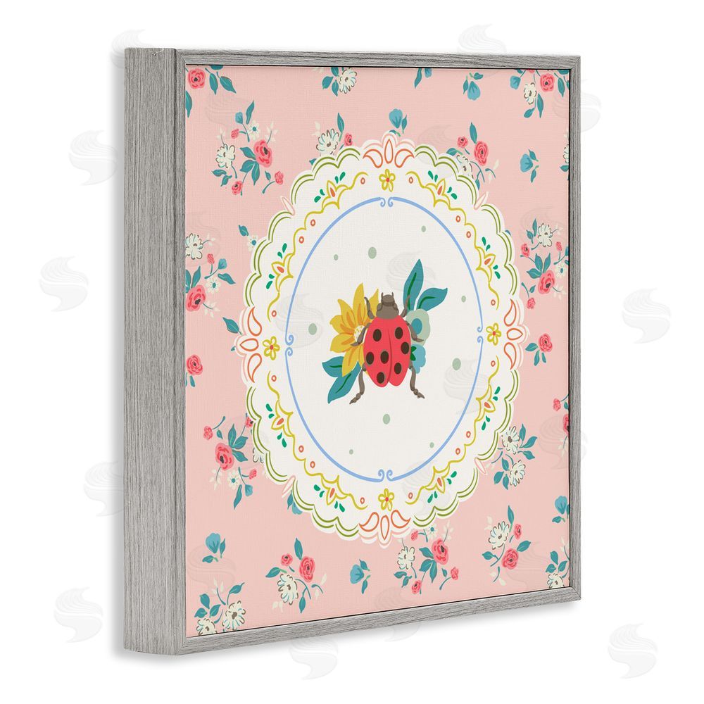 Angela Steahling Spring Lady Bug Lace Pattern Gray Framed Giclee Print Wall Art