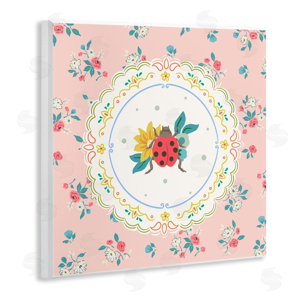 Angela Steahling Spring Lady Bug Lace Pattern Wooden Wall Plaque Art Print