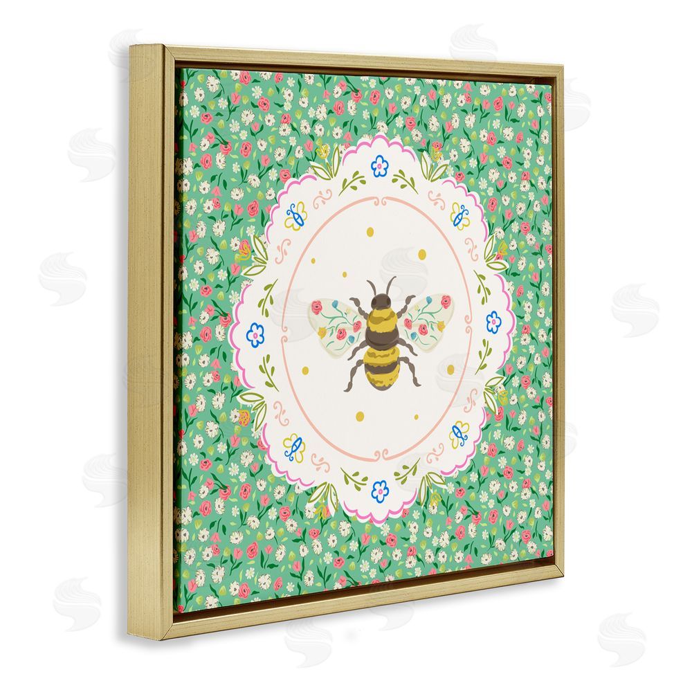 Angela Steahling Spring Bee Delicate Florals Gold Floating Frame Canvas Wall Art Print