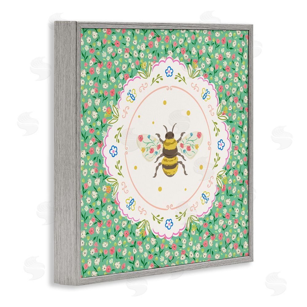 Angela Steahling Spring Bee Delicate Florals Gray Framed Giclee Print Wall Art